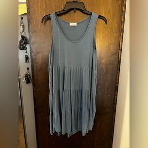 Pink Lily Slate Blue Tiered Midi Dress